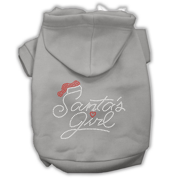 Santa's Girl Rhinestone Dog Hoodie Grey M